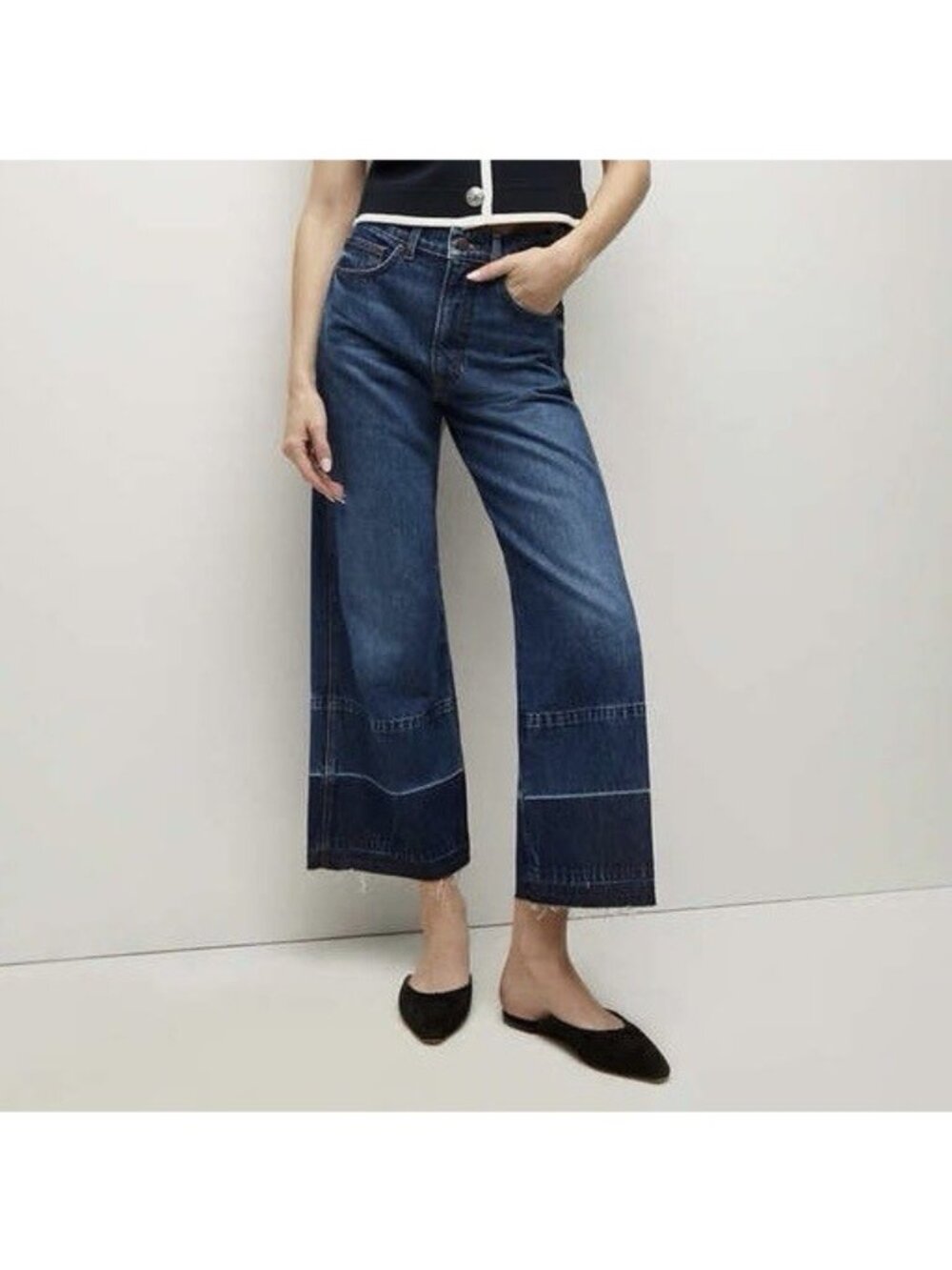 Veronica Beard Taylor Wide Leg Crop High Rise Jeans Bright Blue Wash Women’s 26